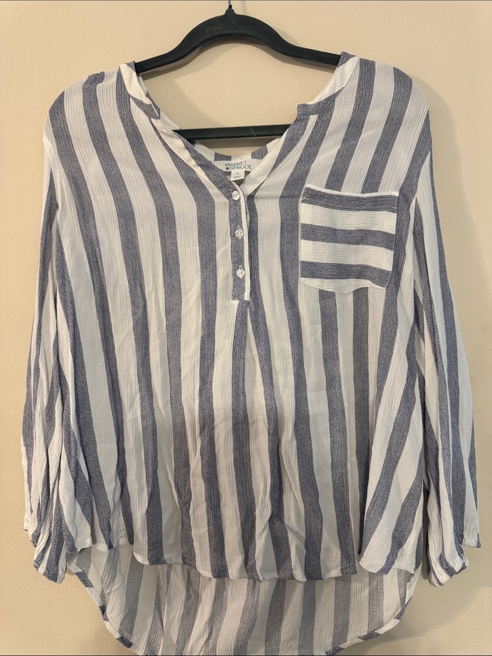 Market & Spruce Navy and White Striped Henley Tunic